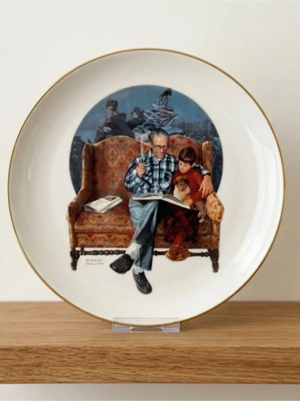 George Malick 1976 Bi Centennial Collector Plate Grandfather Reading to Child